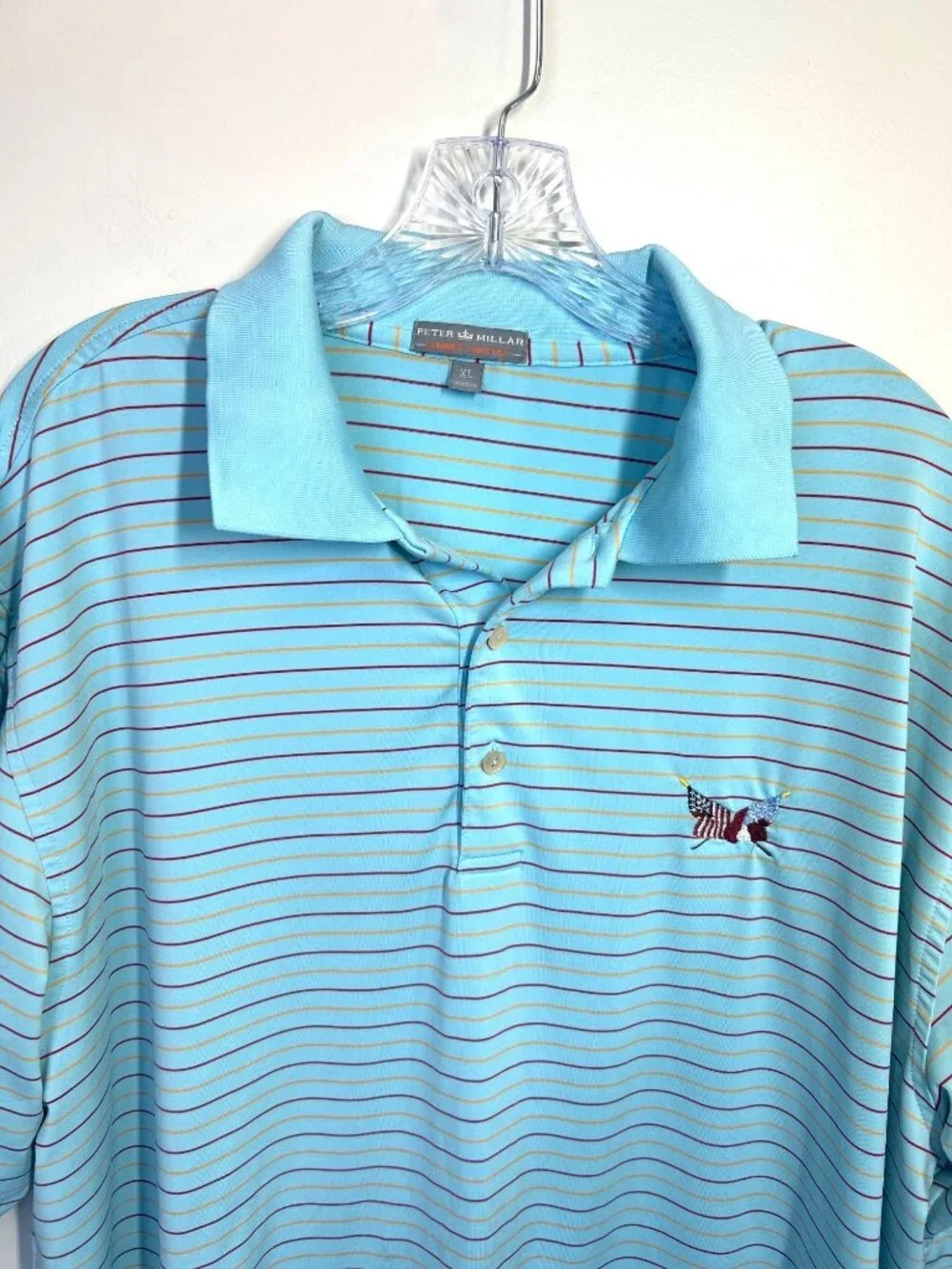 Peter Millar Summer Comfort Golf Polo Shirt Sz XL Blue Striped Performance Polo